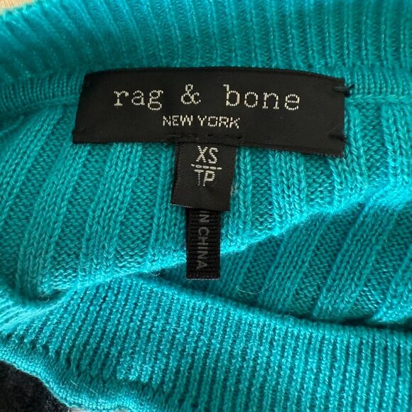 Rag Bone Colorblock Ribbed  Knit Sweater | Black/White/Teal | Women’s Size XS - Picture 4 of 4